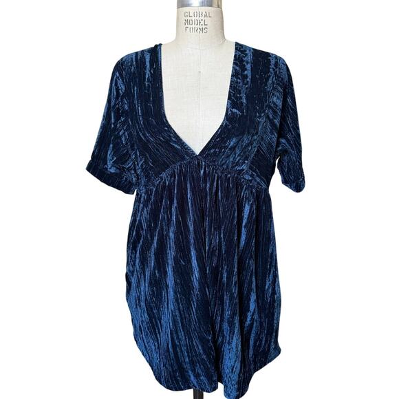 natural life Mini Dress in Blue Crushed Velvet Size XS/ Small - Picture 2 of 7